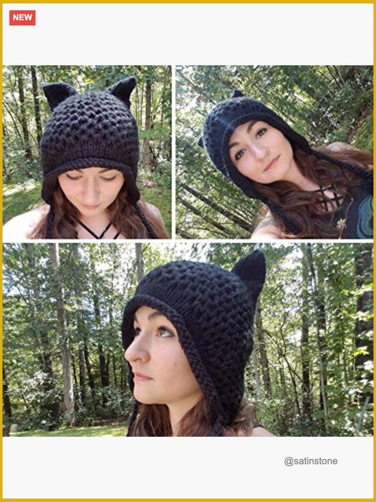 Winter Knit Beanie with Ear Flaps and Cat Ears, Acrylic main image 7